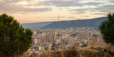Morning cityscape of Tbilisi city. Georgia 2024 winter