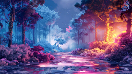 Enchanted Forest Pathway in a Mystical Landscape
