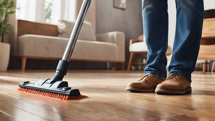 Cleaning. Man cleaning apartment