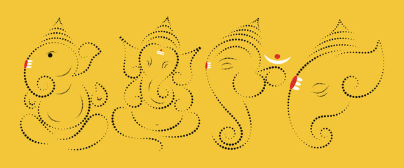 ganpati dotted line art set. Decoration for Indian Hindu Auspicious Occasion, ganesh chaturthi special vector design - obrazy, fototapety, plakaty