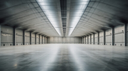 The interior of a large modern empty industrial warehouse. - obrazy, fototapety, plakaty