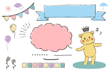 かわいい手描きのクマと吹き出しバナーセット