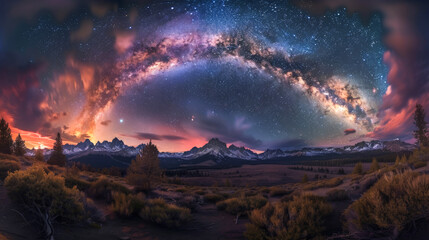 Majestic wilderness panorama untouched by civilization under a cosmic sky