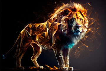 Crystal fire lion. AI generated