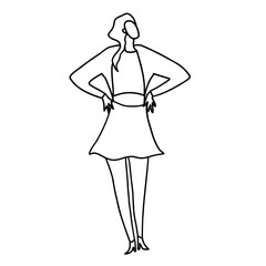 Stylish, trendy and minimalistic fashion girl. Vector illustration in hand drawn outline doodle simple contour style isolated on white background. For presentation, wrapping, cover art.