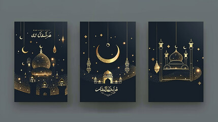 Fototapeta na wymiar luxury Islamic banner, template, invitation, background with moon, mosque dome and lanterns.
