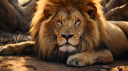 African lion, Large, Beautiful, Laying down, Resting, Wildlife, Majesty, Nature, Serenity, African safari, King of the jungle, Regal, Feline, Big cat, Wild, Pride, Wilderness, Savanna, Tree, Backgroun