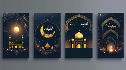 Ramadan Kareem set of posters or invitations design for Islamic background. - obrazy, fototapety, plakaty