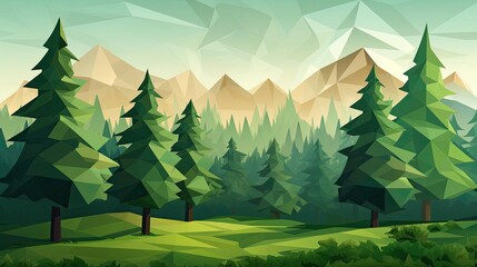 Polygonal concept of forest wallpaper with green accents