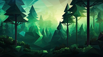 Polygonal concept of forest wallpaper with green accents