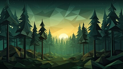 Polygonal concept of forest wallpaper with green accents