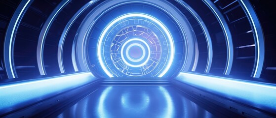 Futuristic Blue Tunnel with Glowing Energy Core