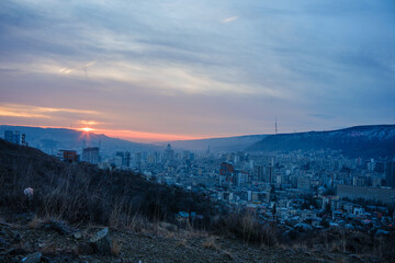 Morning cityscape of Tbilisi city. Georgia 2024 winter