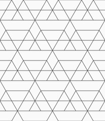 Vector seamless pattern. Geometric pattern. Mosaics motif. Polygonal trellis on the base of triangular grid. Triangles, rhombuses pattern. Abstract seamless black and white vector background.