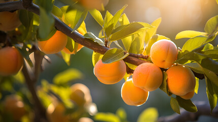 Gorgeous apricot tree with branches filled with an abundance of ripe and luscious fruits - obrazy, fototapety, plakaty