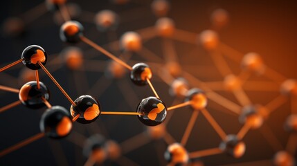 Molecule background featuring a 3D orange and black model