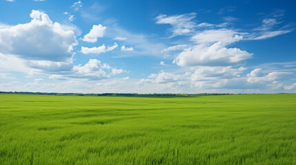 Fototapeta na wymiar green field and blue sky. field and clouds