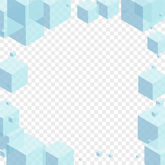 Monochrome Polygon Background Transparent Vector. Square Toy Illustration. Gray Cubic Minimal Template. Connection Card. Blue 3d Block.