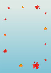 Brown Leaves Background Blue Vector. Foliage Beautiful Design. Yellow Decoration Floral. November Plant Illustration.