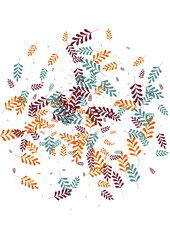 Orange Leaf Background White Vector. Plant Cartoon Design. Red Foliage. Green Leaves Natural. Image Set.