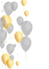 Gray Balloon Background White Vector. Helium Label Border. Golden Rubber Surprise. Air Anniversary Banner.