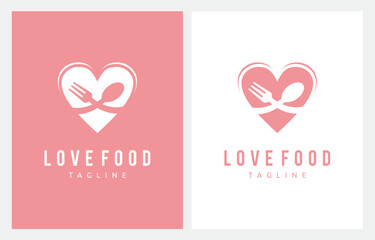 Fototapeta na wymiar Love Heart Fork Spoon Food logo design vector 