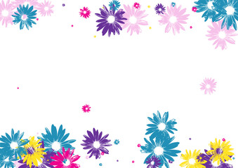 Multi-colored Daisy Background White Vector. Chamomile Simple Print. Colorful Plant Botanical. Abstract Template. Blossom Bright Flowers.