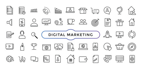 Digital marketing line icons set. Marketing outline icons collection for web and mobile app.