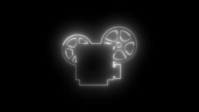 Neon glowing white projector icon animation in black background