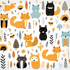 seamless pattern with animals.nursery doodles