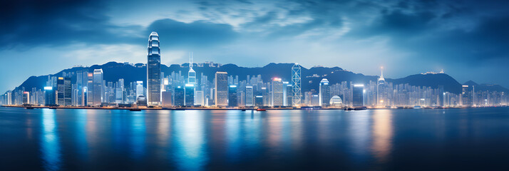 Urban Giants: An Impressive Display of Hong Kong's Skyscraper-Filled Skyline
