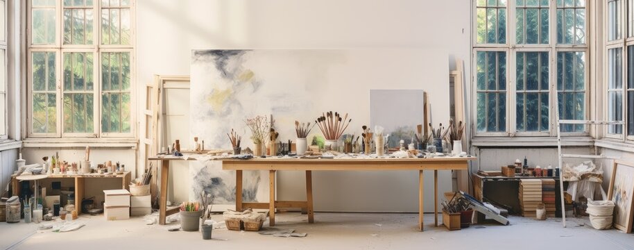Spacious Art Studio with Sunlight and Supplies