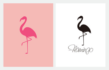 Flamingo Bird silhouette illustration logo vector design on pink background