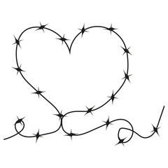 Vector Barber Wire Heart in trendy One Line style. Single line Razor Wire heart isolated white background. Brutal design t-shirt print. Vector illustration can used web design card cover. EPS 10