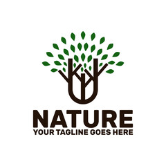 Obraz premium nature trees logo template, trees showing unity