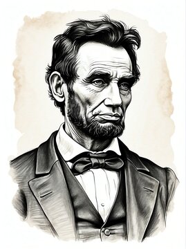 Abraham Lincoln hand drawn sketch portrait on plain white background from Generative AI