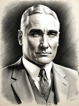 Warren G Harding hand drawn sketch portrait on plain white background from Generative AI
