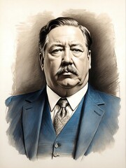 William Howard Taft hand drawn sketch portrait on plain white background from Generative AI