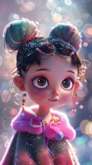 Fototapeta premium A little girl with big eyes wearing a pink coat