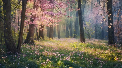 Poster A forest filled with lots of pink flowers © Maria Starus