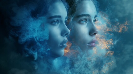 Ethereal Duality: Young women of Reflections and Revelations in a Smoky Haze