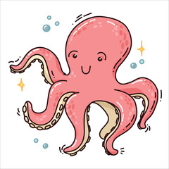 vector cartoon illustration of octopus