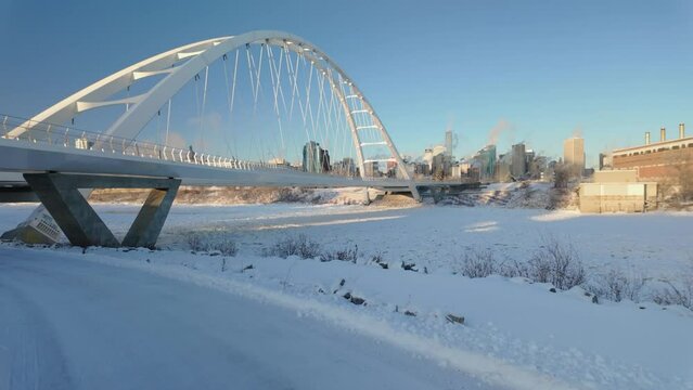 Walterdale Bridge Edmonton Alberta In Freezing Winter