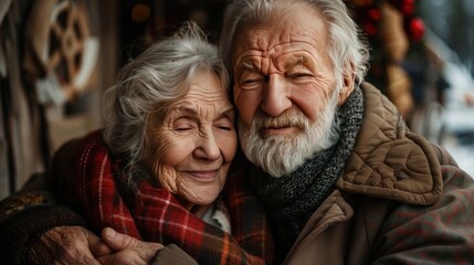 Romantic Embrace Between Grandpa and Grandma