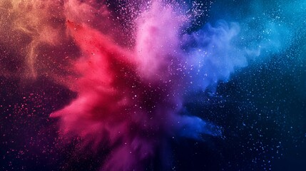 Fantastic explosion of pink and blue powder. Colorful dust cloud. 3d rendering