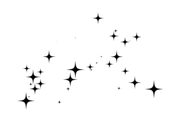 Shooting Star Black. Shooting star with an elegant star trail on a white background. Festive star sprinkles, powder. Vector png.	