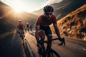 cycling athletes competition on sunrise