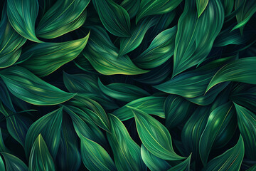 Seamless pattern with green leaves. Realistic vector illustration.