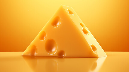 A perfect triangle of Swiss cheese on a vibrant yellow background, symbolizing freshness and quality, copy space, suitable for dairy product marketing or food packaging. High quality illustration