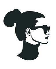 Logo of the beautiful woman in sunglasses in black color isolated on white